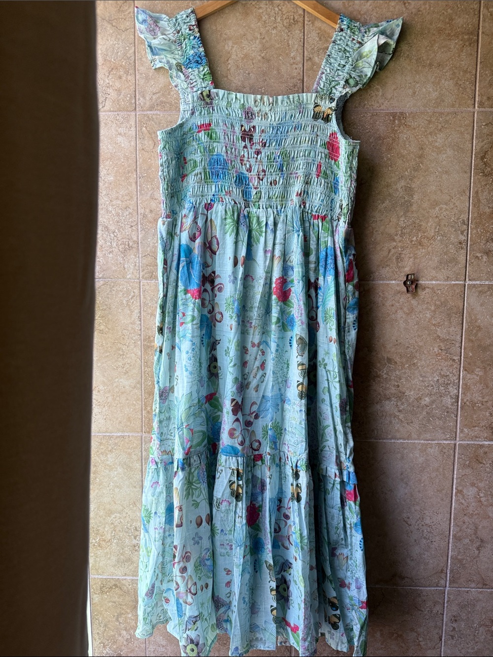 Anthropologie Peregrine Midi Dress Square Neck Smocked Tiered Skirt Pockets NWT - Picture 7 of 16